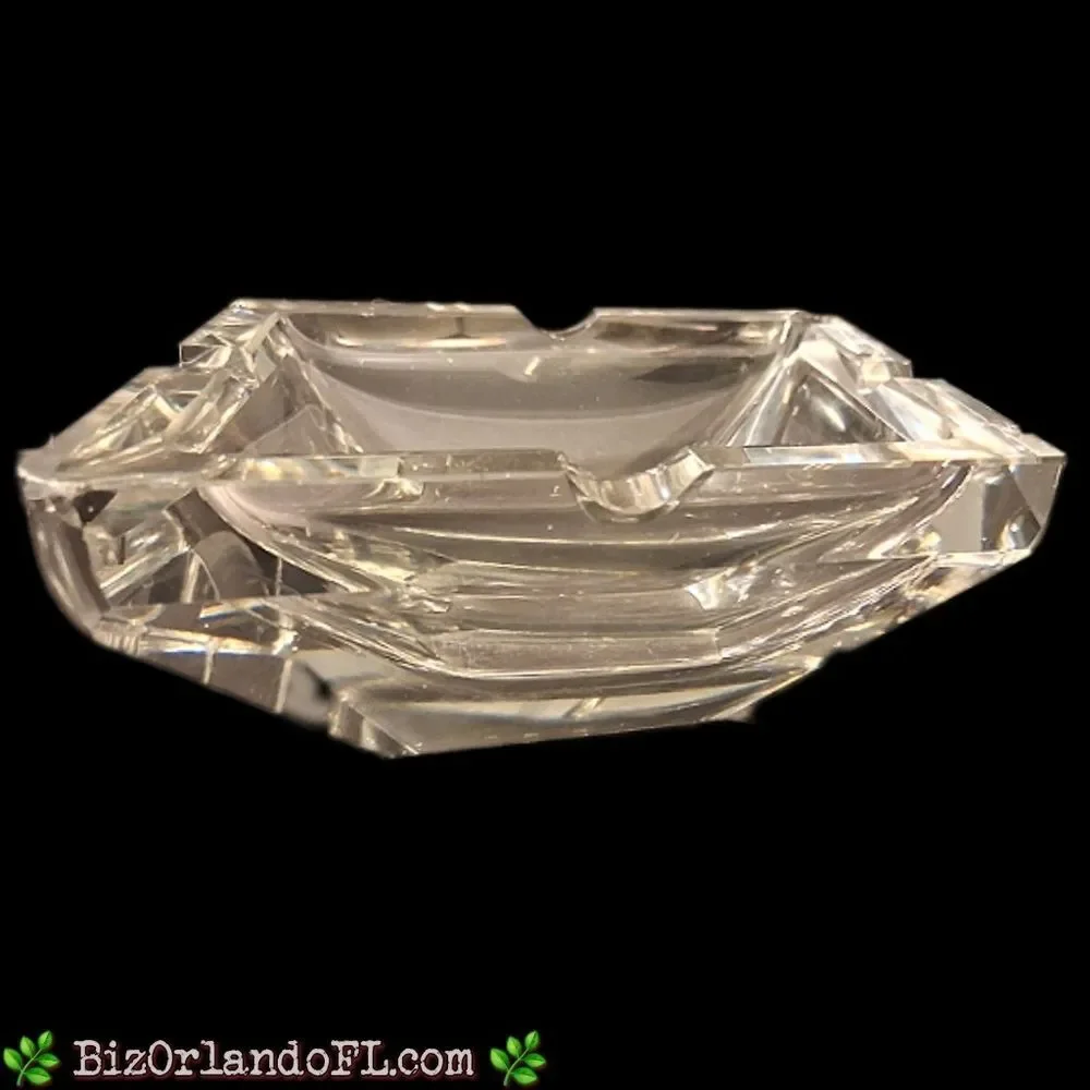 VINTAGE: Diamond Shaped Clear Glass  Cigar Ashtray Heavyweight 2-Slot 1950s RARE